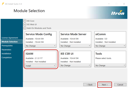The ISAIM option on the Module Selection screen.
